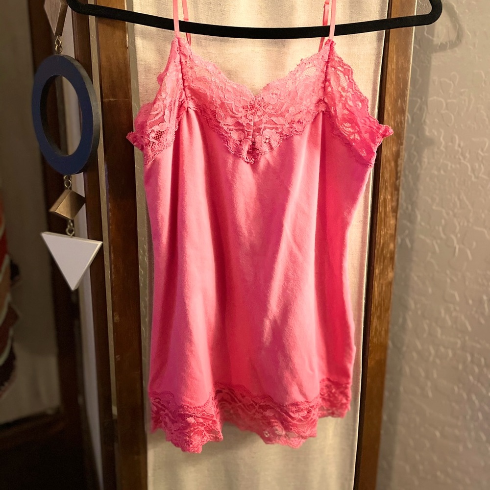 Lace trimmed pink tank top